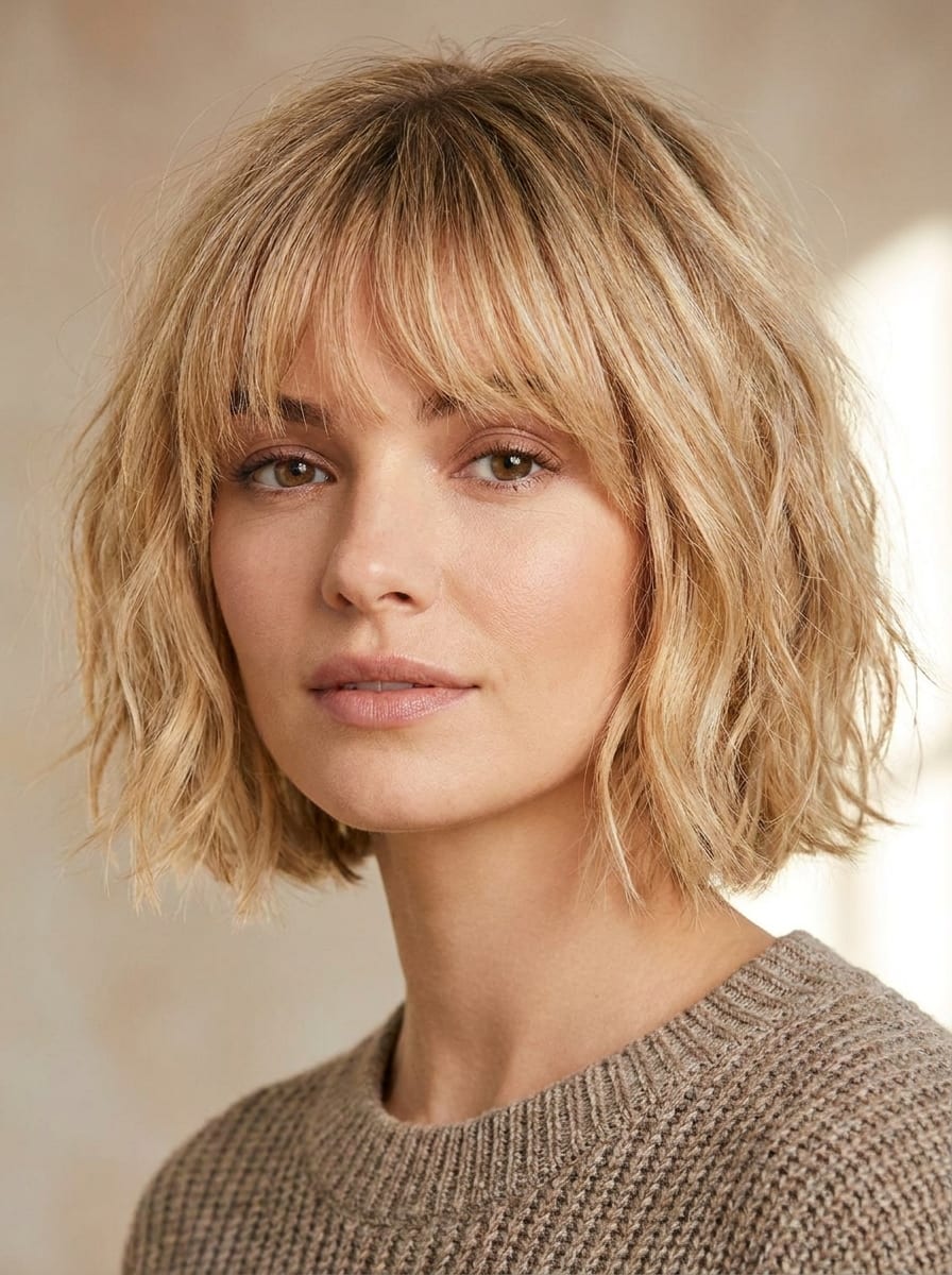 Kurzer Bob mit vollem Pony - Kurzer blonder Bob